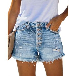 image:imageonlypuff Womens Jean Short Cut Off Denim Shorts High Waist Ripped Distressed Stretchy 08light Blue