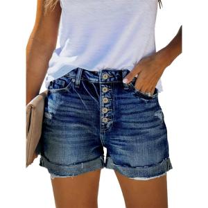 image:imageonlypuff Womens Jean Short Cut Off Denim Shorts High Waist Ripped Distressed Stretchy 09dark Blue
