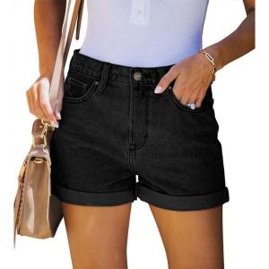 image:imageonlypuff Womens Jean Short Cut Off Denim Shorts High Waist Ripped Distressed Stretchy 10black