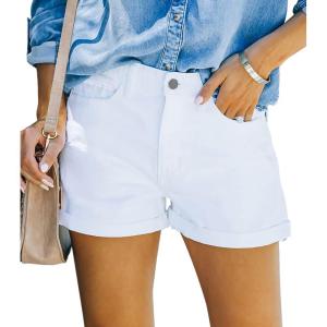image:imageonlypuff Womens Jean Short Cut Off Denim Shorts High Waist Ripped Distressed Stretchy 14white
