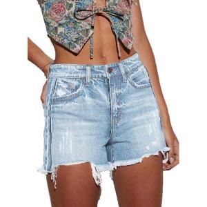 image:imageonlypuff Womens Jean Short Cut Off Denim Shorts High Waist Ripped Distressed Stretchy 16light Blue