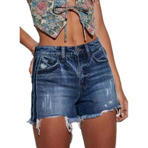 image:imageonlypuff Womens Jean Short Cut Off Denim Shorts High Waist Ripped Distressed Stretchy 16navy
