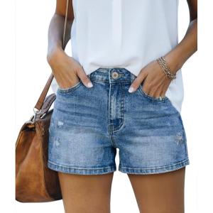 image:imageonlypuff Womens Jean Short Cut Off Denim Shorts High Waist Ripped Distressed Stretchy 17a Blue