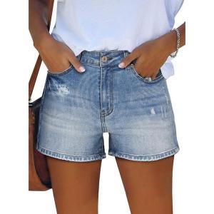 image:imageonlypuff Womens Jean Short Cut Off Denim Shorts High Waist Ripped Distressed Stretchy 17blue