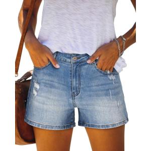 image:imageonlypuff Womens Jean Short Cut Off Denim Shorts High Waist Ripped Distressed Stretchy 18blue