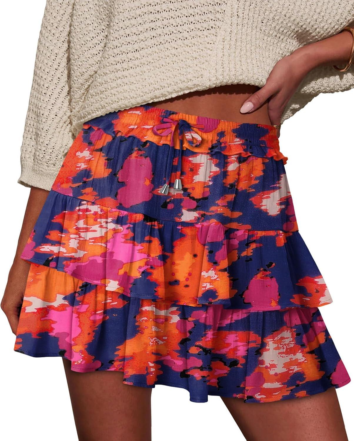 image:imageonlypuff Flowy Shorts for Women Ruffle Skorts Tiered Teen Girls Country Concert Outfits Golf Tennis Skort Under Sweater Skirt 03multicolor