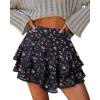 image:imageonlypuff Flowy Shorts for Women Ruffle Skorts Mini Skirts High Waisted Teen Gilrs Tennis Skort Summer ShortsC Black Flower