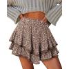 image:imageonlypuff Flowy Shorts for Women Ruffle Skorts Mini Skirts High Waisted Teen Gilrs Tennis Skort Summer ShortsC Floral Brown