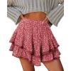 image:imageonlypuff Flowy Shorts for Women Ruffle Skorts Mini Skirts High Waisted Teen Gilrs Tennis Skort Summer ShortsC Floral Red