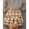 image:imageonlypuff Flowy Shorts for Women Ruffle Skorts Mini Skirts High Waisted Teen Gilrs Tennis Skort Summer ShortsC Khaki Grid