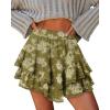 image:imageonlypuff Flowy Shorts for Women Ruffle Skorts Mini Skirts High Waisted Teen Gilrs Tennis Skort Summer ShortsC Olive Flower