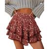 image:imageonlypuff Flowy Shorts for Women Ruffle Skorts Mini Skirts High Waisted Teen Gilrs Tennis Skort Summer ShortsC Red White Flower