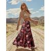 image:imageonlypuff Maxi Skirt for Women Boho Western Skirts High Waist Long Skirt with Pockets Fall Festival Outfits Clothing02 Red Flower