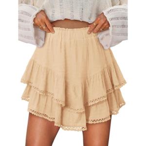 image:imageonlypuff Flowy Shorts for Women Ruffle Skorts Mini Skirts High Waisted Teen Gilrs Tennis Skort Summer ShortsA Apricot