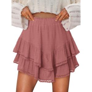 image:imageonlypuff Flowy Shorts for Women Ruffle Skorts Mini Skirts High Waisted Teen Gilrs Tennis Skort Summer ShortsA Deep Pink