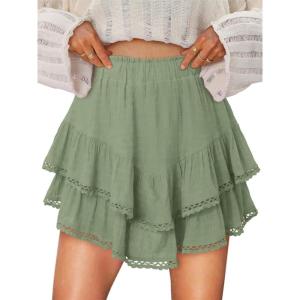 image:imageonlypuff Flowy Shorts for Women Ruffle Skorts Mini Skirts High Waisted Teen Gilrs Tennis Skort Summer ShortsA Grey Grass Green