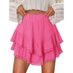 image:imageonlypuff Flowy Shorts for Women Ruffle Skorts Mini Skirts High Waisted Teen Gilrs Tennis Skort Summer ShortsA Hot Pink