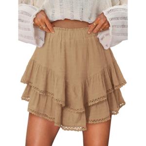 image:imageonlypuff Flowy Shorts for Women Ruffle Skorts Mini Skirts High Waisted Teen Gilrs Tennis Skort Summer ShortsA Khaki
