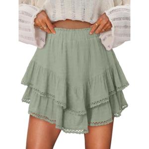 image:imageonlypuff Flowy Shorts for Women Ruffle Skorts Mini Skirts High Waisted Teen Gilrs Tennis Skort Summer ShortsA Light Green