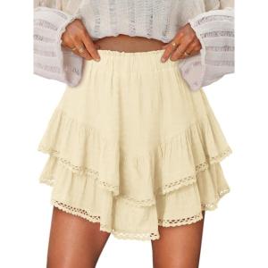 image:imageonlypuff Flowy Shorts for Women Ruffle Skorts Mini Skirts High Waisted Teen Gilrs Tennis Skort Summer ShortsA Light Yellow