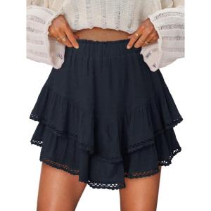 image:imageonlypuff Flowy Shorts for Women Ruffle Skorts Mini Skirts High Waisted Teen Gilrs Tennis Skort Summer ShortsA Navy Blue