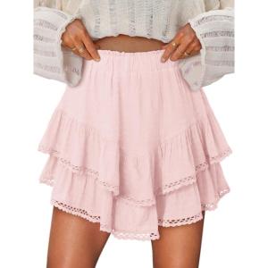 image:imageonlypuff Flowy Shorts for Women Ruffle Skorts Mini Skirts High Waisted Teen Gilrs Tennis Skort Summer ShortsA Peach