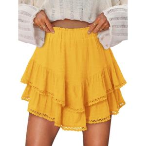 image:imageonlypuff Flowy Shorts for Women Ruffle Skorts Mini Skirts High Waisted Teen Gilrs Tennis Skort Summer ShortsA Yellow