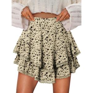 image:imageonlypuff Flowy Shorts for Women Ruffle Skorts Mini Skirts High Waisted Teen Gilrs Tennis Skort Summer ShortsC Apricot Spots