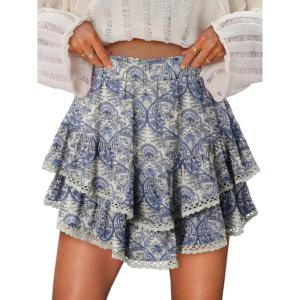 image:imageonlypuff Flowy Shorts for Women Ruffle Skorts Mini Skirts High Waisted Teen Gilrs Tennis Skort Summer ShortsC Blue Cashew