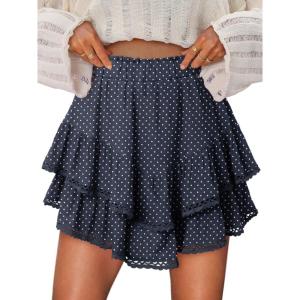 image:imageonlypuff Flowy Shorts for Women Ruffle Skorts Mini Skirts High Waisted Teen Gilrs Tennis Skort Summer ShortsC Blue Dot