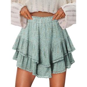 image:imageonlypuff Flowy Shorts for Women Ruffle Skorts Mini Skirts High Waisted Teen Gilrs Tennis Skort Summer ShortsC Clearblue
