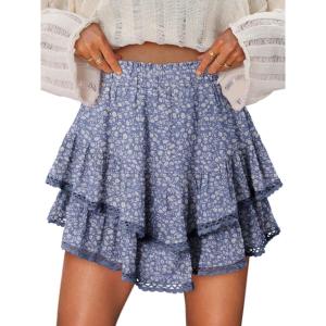 image:imageonlypuff Flowy Shorts for Women Ruffle Skorts Mini Skirts High Waisted Teen Gilrs Tennis Skort Summer ShortsC Floral Blue