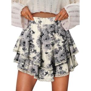 image:imageonlypuff Flowy Shorts for Women Ruffle Skorts Mini Skirts High Waisted Teen Gilrs Tennis Skort Summer ShortsC Grey Rose