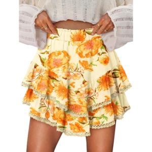 image:imageonlypuff Flowy Shorts for Women Ruffle Skorts Mini Skirts High Waisted Teen Gilrs Tennis Skort Summer ShortsC Yellow White