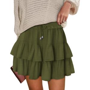 image:imageonlypuff Flowy Shorts for Women Ruffle Skorts Tiered Teen Girls Country Concert Outfits Golf Tennis Skort Under Sweater Skirt 01army Green