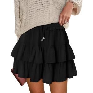 image:imageonlypuff Flowy Shorts for Women Ruffle Skorts Tiered Teen Girls Country Concert Outfits Golf Tennis Skort Under Sweater Skirt 01black