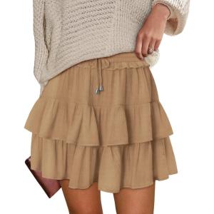 image:imageonlypuff Flowy Shorts for Women Ruffle Skorts Tiered Teen Girls Country Concert Outfits Golf Tennis Skort Under Sweater Skirt 01khaki