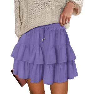 image:imageonlypuff Flowy Shorts for Women Ruffle Skorts Tiered Teen Girls Country Concert Outfits Golf Tennis Skort Under Sweater Skirt 01violet