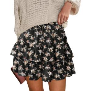 image:imageonlypuff Flowy Shorts for Women Ruffle Skorts Tiered Teen Girls Country Concert Outfits Golf Tennis Skort Under Sweater Skirt 03black Flower