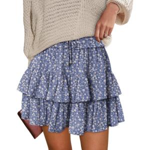 image:imageonlypuff Flowy Shorts for Women Ruffle Skorts Tiered Teen Girls Country Concert Outfits Golf Tennis Skort Under Sweater Skirt 03floral Blue