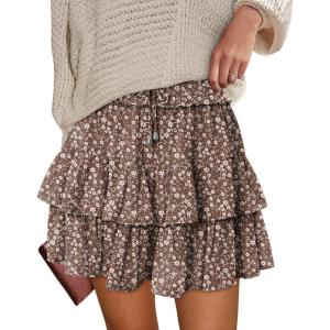 image:imageonlypuff Flowy Shorts for Women Ruffle Skorts Tiered Teen Girls Country Concert Outfits Golf Tennis Skort Under Sweater Skirt 03floralbrown