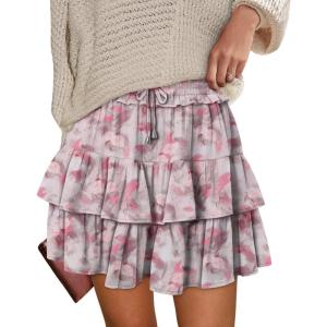 image:imageonlypuff Flowy Shorts for Women Ruffle Skorts Tiered Teen Girls Country Concert Outfits Golf Tennis Skort Under Sweater Skirt 03pink Rose