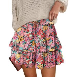 image:imageonlypuff Flowy Shorts for Women Ruffle Skorts Tiered Teen Girls Country Concert Outfits Golf Tennis Skort Under Sweater Skirt 03red Floral