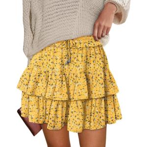 image:imageonlypuff Flowy Shorts for Women Ruffle Skorts Tiered Teen Girls Country Concert Outfits Golf Tennis Skort Under Sweater Skirt 03yellow