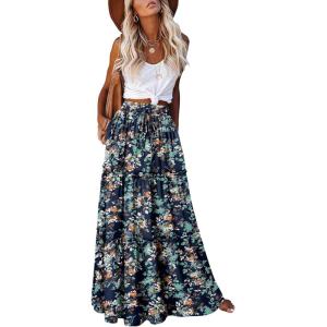 image:imageonlypuff Maxi Skirt for Women Boho Western Skirts High Waist Long Skirt with Pockets Fall Festival Outfits Clothing01 Blue Floral
