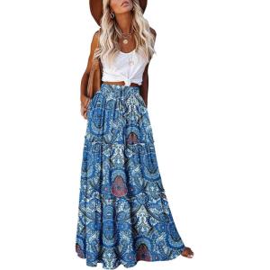 image:imageonlypuff Maxi Skirt for Women Boho Western Skirts High Waist Long Skirt with Pockets Fall Festival Outfits Clothing01 Blue Paisley