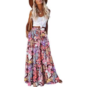 image:imageonlypuff Maxi Skirt for Women Boho Western Skirts High Waist Long Skirt with Pockets Fall Festival Outfits Clothing01 Floralrosered