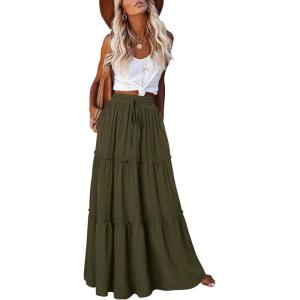 image:imageonlypuff Maxi Skirt for Women Boho Western Skirts High Waist Long Skirt with Pockets Fall Festival Outfits Clothing02 Army Green