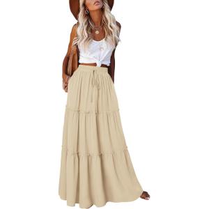 image:imageonlypuff Maxi Skirt for Women Boho Western Skirts High Waist Long Skirt with Pockets Fall Festival Outfits Clothing02 Beige