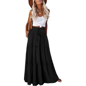 image:imageonlypuff Maxi Skirt for Women Boho Western Skirts High Waist Long Skirt with Pockets Fall Festival Outfits Clothing02 Black